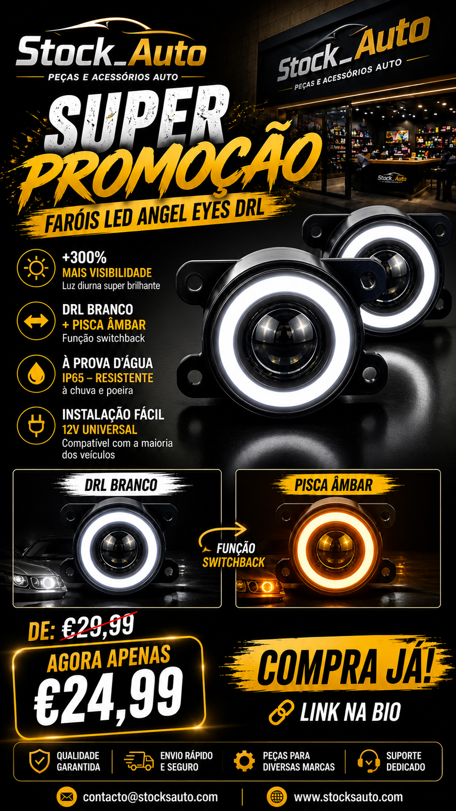 Faróis LED COB Angel Eyes (Par)